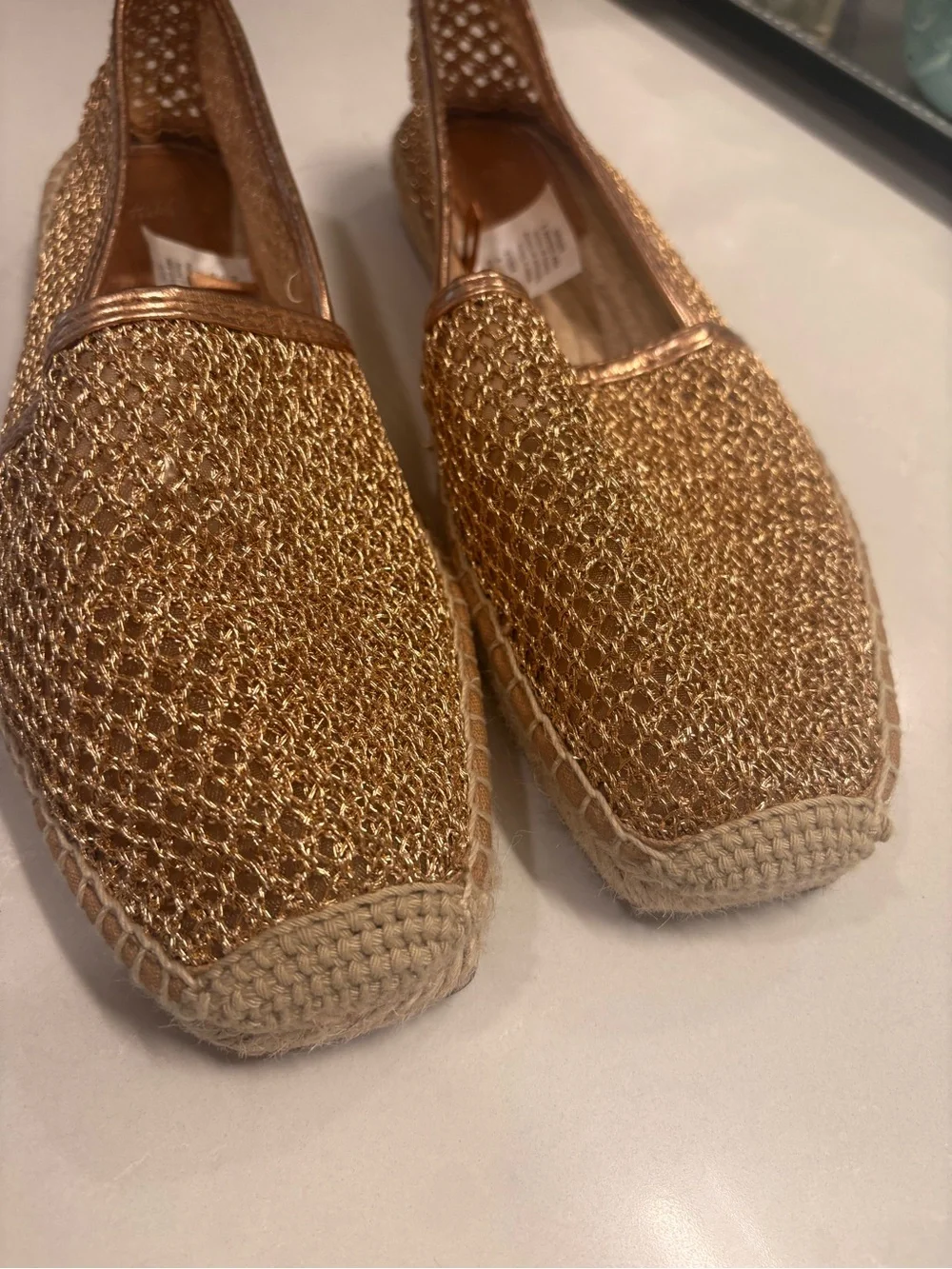 Women's Metallic Gold Woven Espadrille Slip-On Shoes